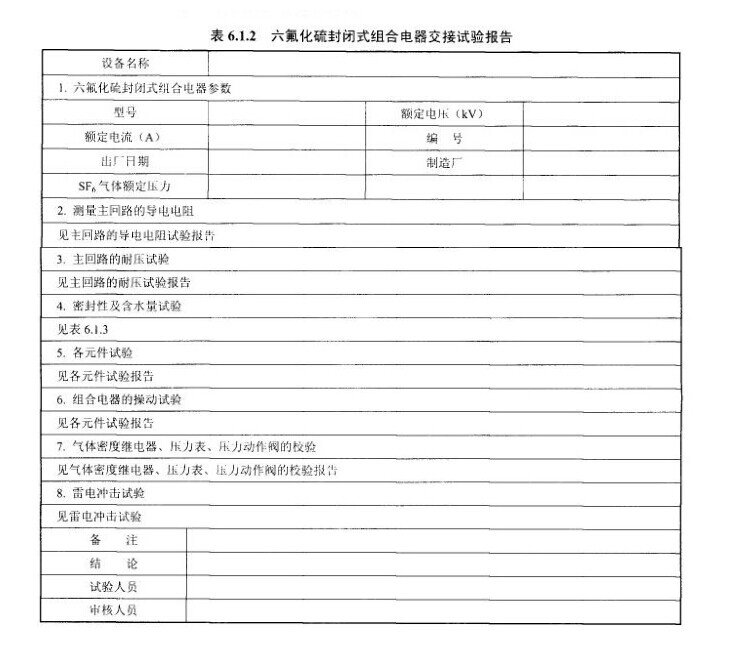 六氟化硫封闭式组合电器交接试验报告