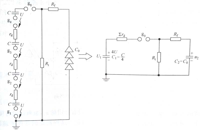 冲击电压发生器串联放电时的等效回路